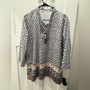 Patterned Tunic with Blue and Brown Accents